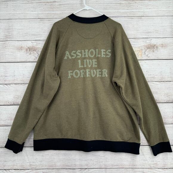 A$$holes Live Forever Full Zip Crewneck Sweatshirt Men's 3XL Green Black - Picture 2 of 8